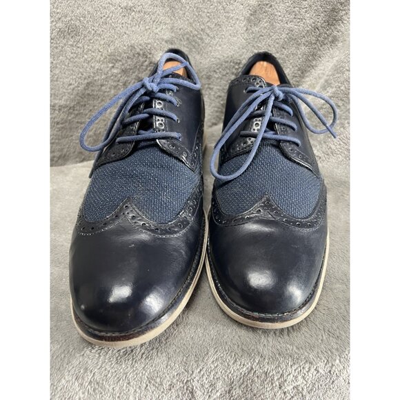 Cole Haan Shoes Men Sz 13 Navy Blue Grand Shortwing Wingtip Wing Oxfords Denim - Picture 5 of 7